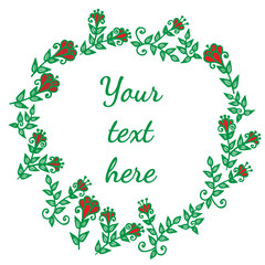 Green and red floral isolated frame with place for text