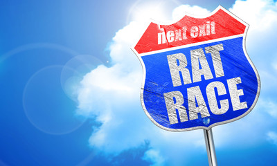 rat race, 3D rendering, blue street sign