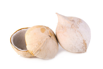 young coconut meat on white background