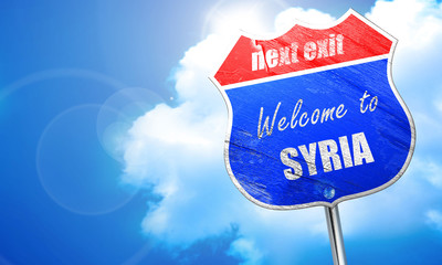 Welcome to syria, 3D rendering, blue street sign