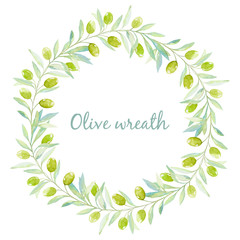 Watercolor wreath of olive branches - 117087690