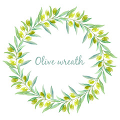 Watercolor wreath of olive branches - 117087697