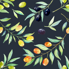Seamless floral pattern with berries and olives.
