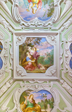 CERVENY KAMEN, SLOVAKIA - JULY 19, 2016: The ceiling fresco with Hagar and Ismael on the desert in castle Cerveny Kamen by Carpoforo Tencalla (1623 - 1685).