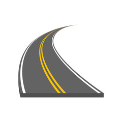 Road vector illustration. Curved highway with markings.