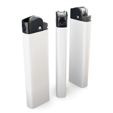 Three white lighters isolated on white background. 3d rendering.