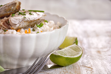 Grilled fillet of herring on risotto rice