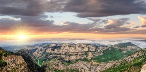 Amazing View Of The Gorges Du Verdon Canyon against colorful sunset in Provence, France. Provence-Alpes-Cote d'Azur.