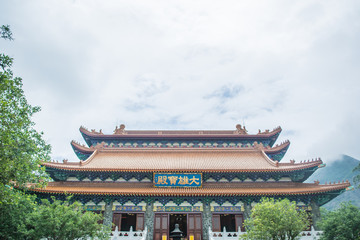 Fototapeta na wymiar Hall of Great Hero at Po Lin Monastery in Hong Kong.