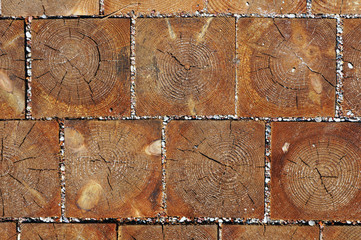 Wooden  blocks pavement texture.