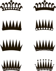 Set of crown icon, black shape on white, vector illustration © danylyukk