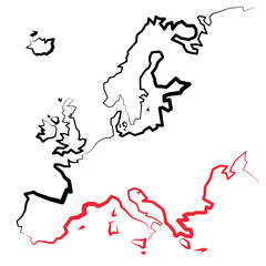 Europa - mapa - kontury - obrazy, fototapety, plakaty