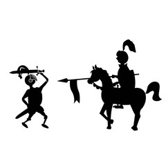 A horseman with a spear against a knight with a sword. cartoon vector illustration