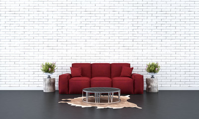 loft living room and red sofa