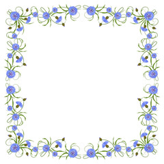 Frame with cornflowers and leaves.