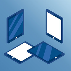 Isometric set of tablets from different sides,  collection of isometric tablets