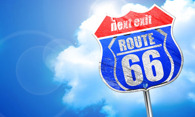 Route 66 sign, 3D rendering, blue street sign