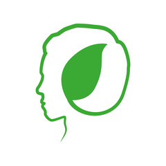 Nature and ecosystem concept represented by green leaf inside human head icon. Isolated and flat illustration