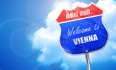 Welcome to vienna, 3D rendering, blue street sign