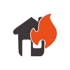 Insurance and Protection concept represented by house on fire icon. Isolated and flat illustration
