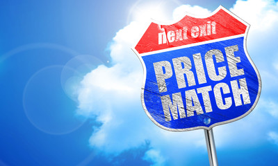price match, 3D rendering, blue street sign