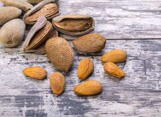 Almonds  on wooden background