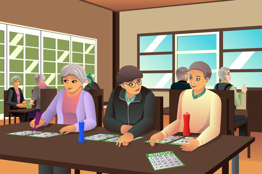 Elderly People Playing Bingo