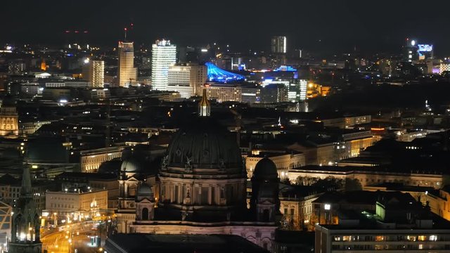 berlin cityscape skyline at night timelapse,berliner cathedral and business district 