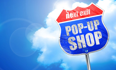 pop-up shop, 3D rendering, blue street sign