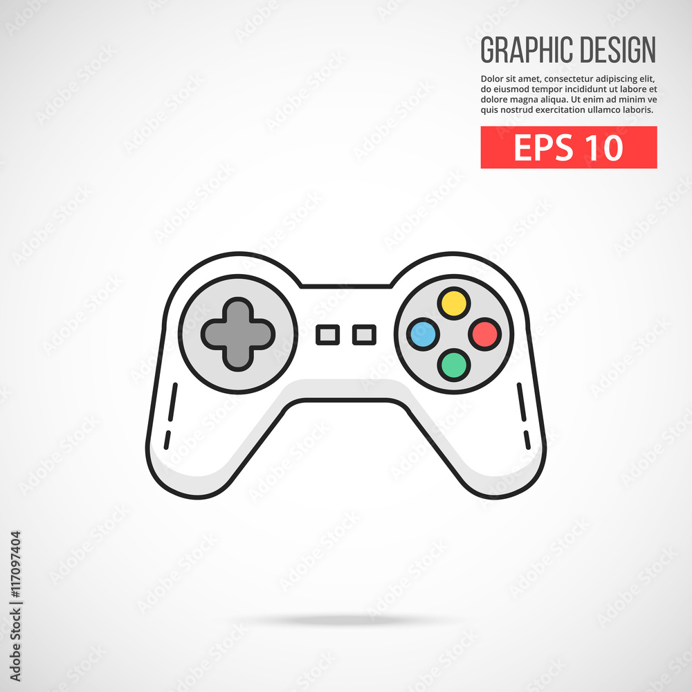Poster gamepad icon. thin line style design. white game controller. vector illustration