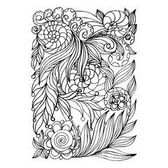 Mono color black line art element for adult coloring book page design.Floral collection. Ethnic zentangle ornament