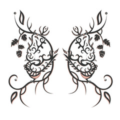 a beautiful bird with a bunch of grapes on a white background