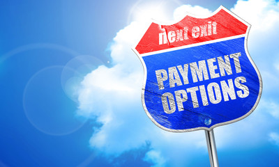 payment options, 3D rendering, blue street sign