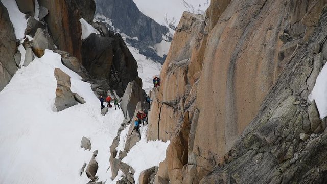 Rock climbing in the rock of Mont Blanc massif. Chamonix, France, Europe