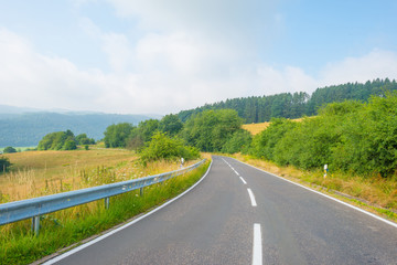 Road through a hilly landscape in summer