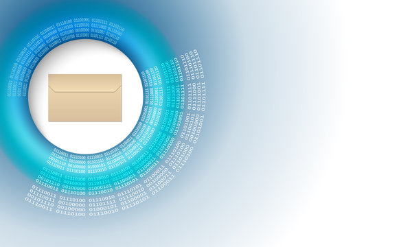 Vector abstract background with circular binary code and envelop