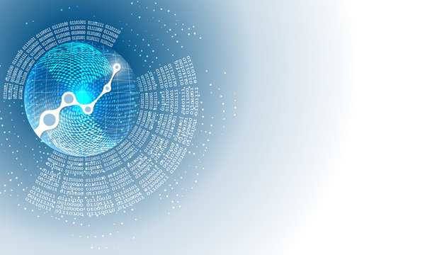 Vector abstract background with circular binary code and graph
