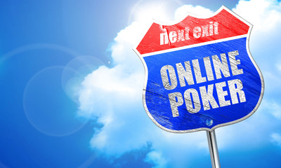 online poker, 3D rendering, blue street sign