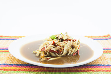 Papaya salad (som tum) on white background ,Thai food.