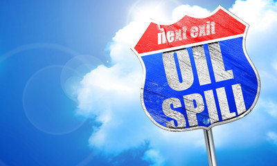 oil spill, 3D rendering, blue street sign