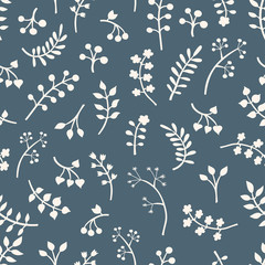 Vector floral seamless pattern with leaves and flowers. Spring o