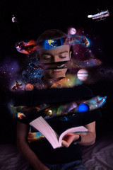 Young Man Abstract Universe Learning Reading Conceptual Space Astronomy