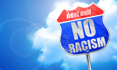 no racism, 3D rendering, blue street sign
