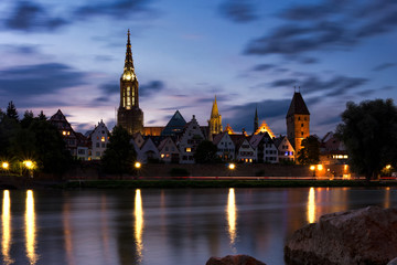 Beautiful Sunset Landscape over Ulmer Münster Stadtmauer Metzgerturm Ulm Germany