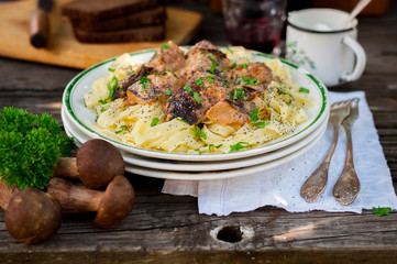 Pasta with Beef Meatballs and Wild Mushrooms