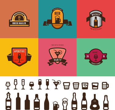 Bar Cafe Vintage Labels vector design. Menu Badges Logos Icons