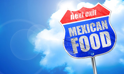 mexican food, 3D rendering, blue street sign
