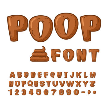 Poop font. Brown alphabet of turud. ABC shit. Set of letters fro