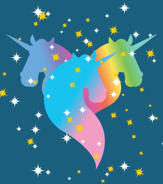 Rainbow Unicorn. Starry blue sky. Symbol of LGBT community