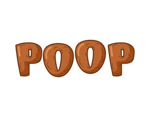 Poop Lettring on white background. Brown letters of shit. turd t